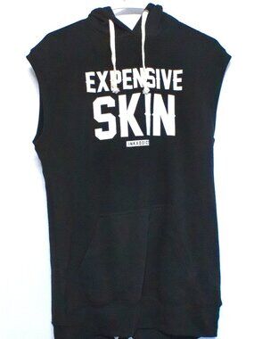 InkAddict “Expensive Skin” Sleeveless Hoodie Men’s Large Black Graphic Muscle